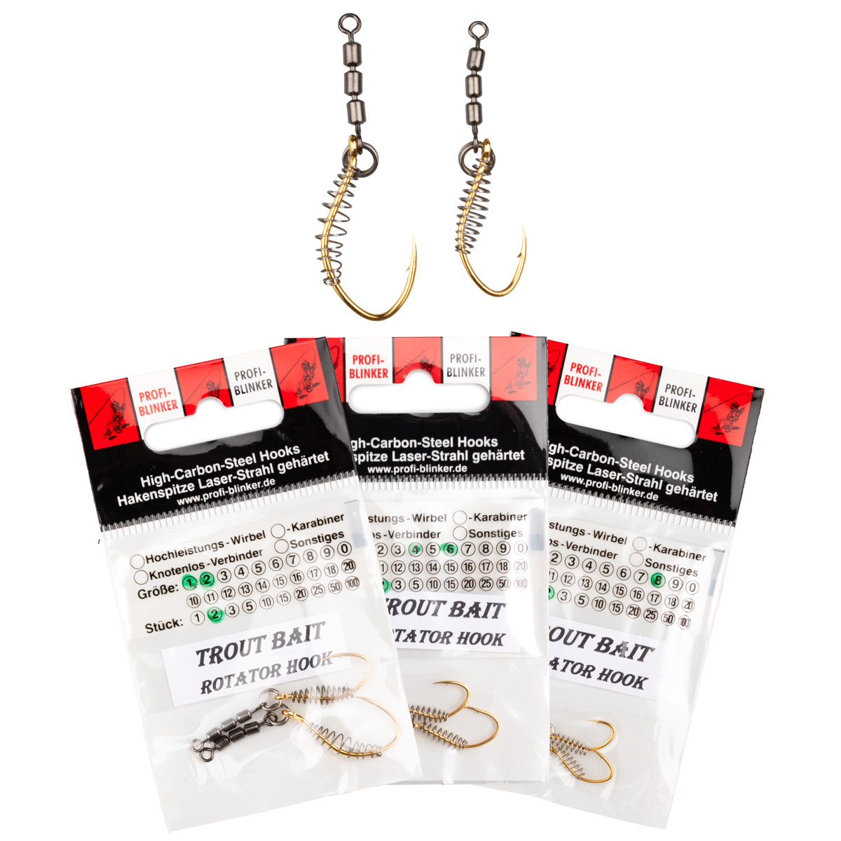 ProfiBlinker Trout Bait Rotator Hooks Antidrall Wahnsinnshaken mit Teigspirale 
