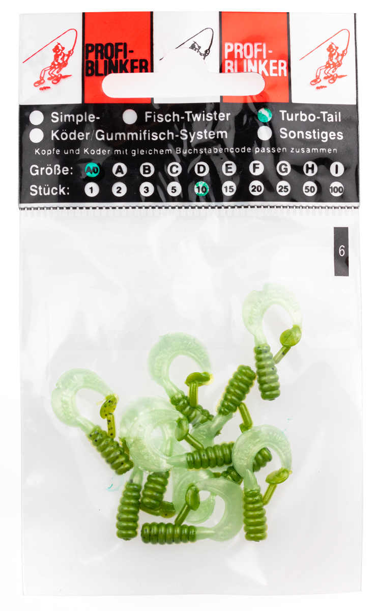 ProfiBlinker Turbotail Größe A/0 3cm Raubfisch-Grün / Mint / 10er Pack 