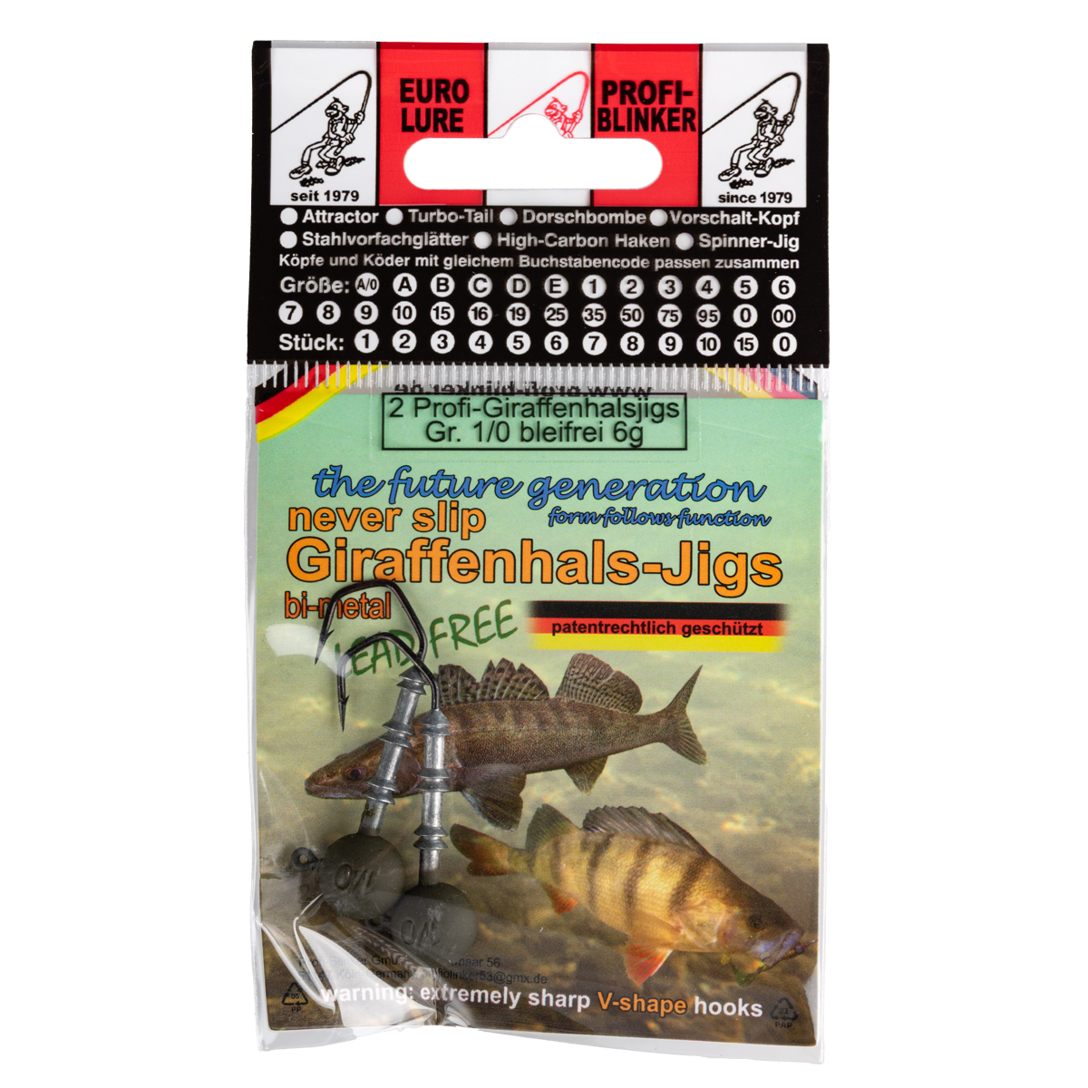ProfiBlinker Giraffenhals Jig bleifrei mit V-Shape Haken mittel schwarz / Größe 1/0 / Gewicht 6 g / 2er Pack