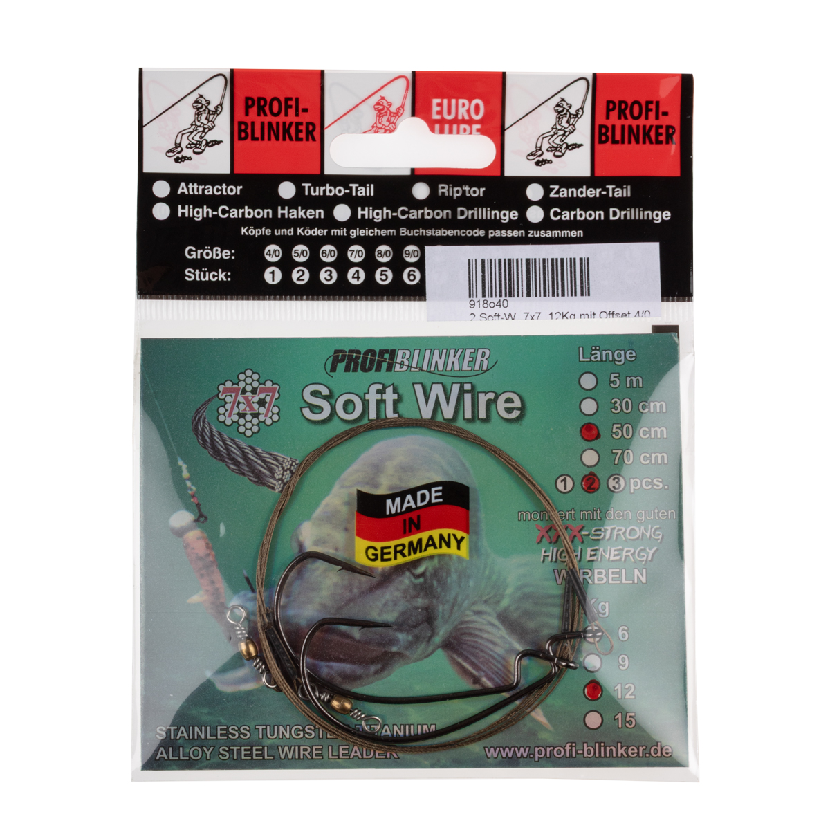 ProfiBlinker Soft-Wire Montage 7x7 mit Offset Haken Größe 4/0 / 50cm / Tragkraft 12kg / 2er Pack