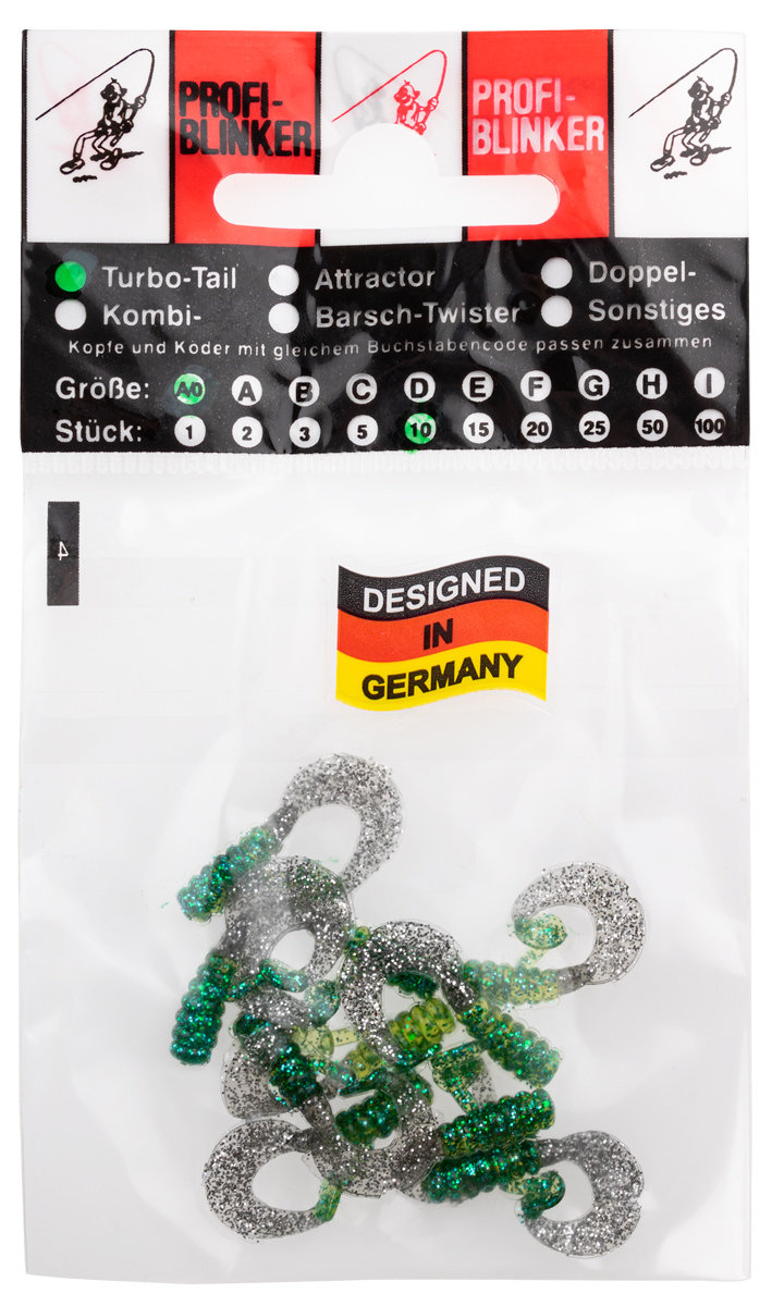ProfiBlinker Turbotail Größe A/0 3cm Gletschergrün-Metallic / Herings-Grün / 10er Pack 