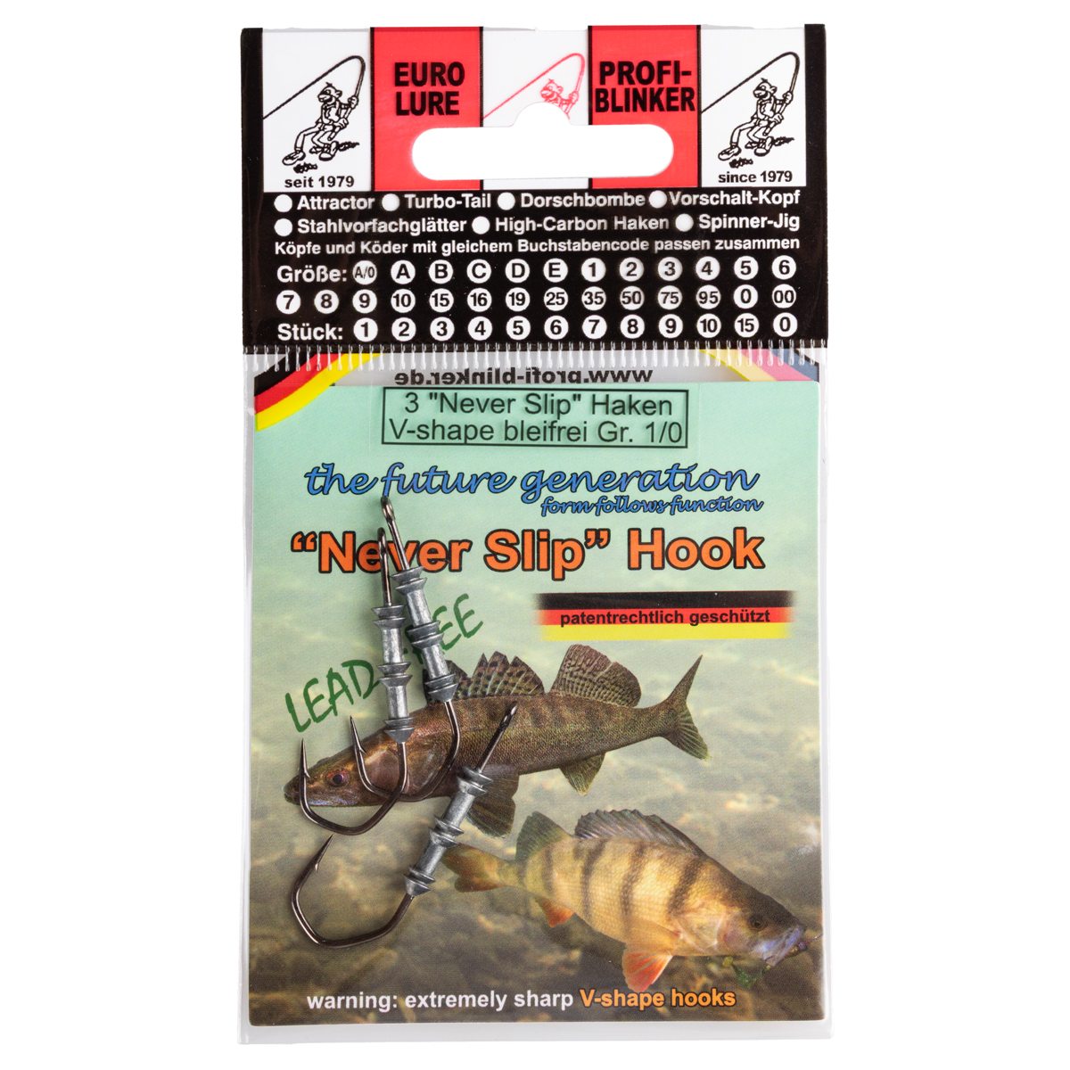 ProfiBlinker Never Slip Bait Holder Hook V-Shape / Größe 1/0 / 2er Pack 