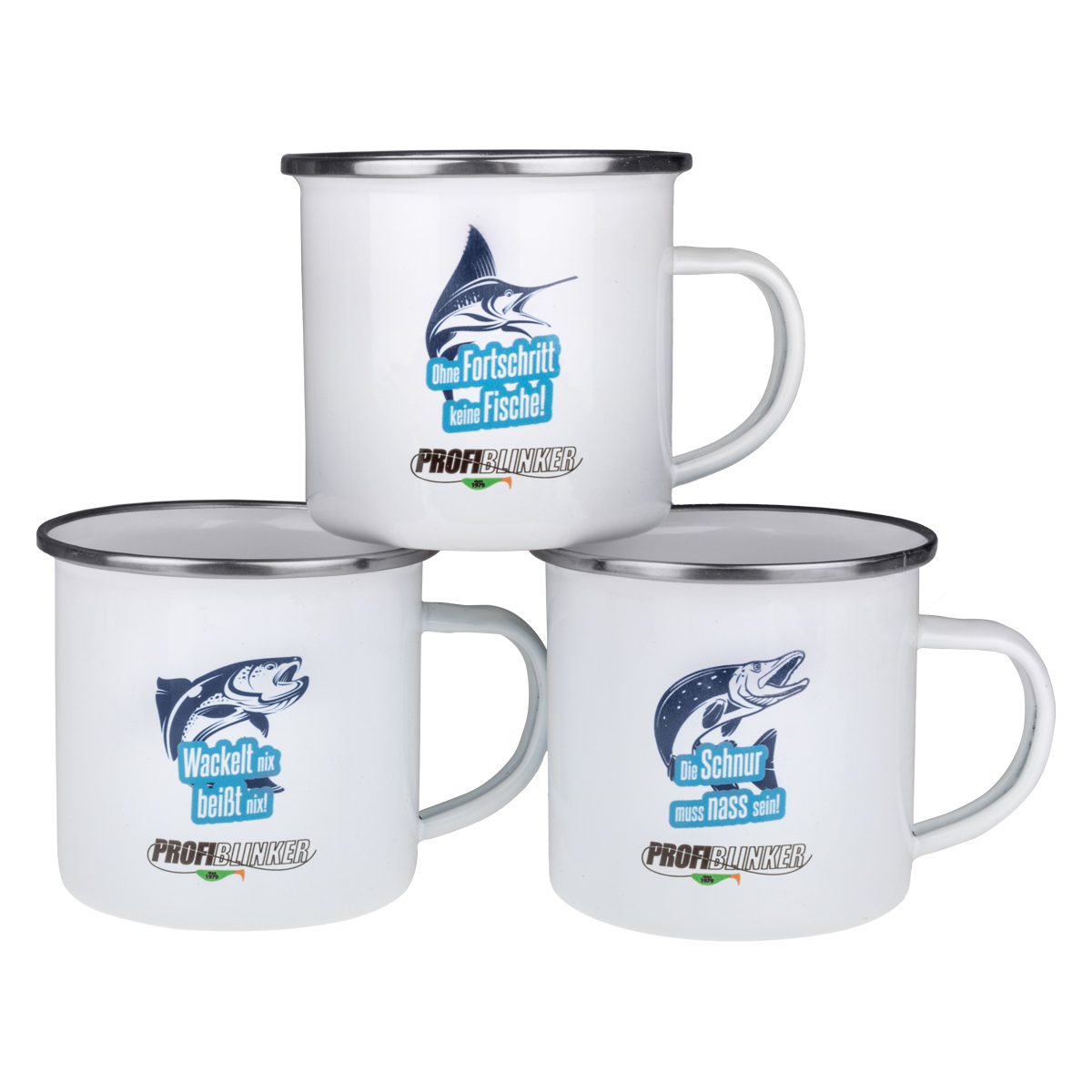 ProfiBlinker Kaffeepott Emaille weiß - Motiv "Wackelt nix beißt nix" 
