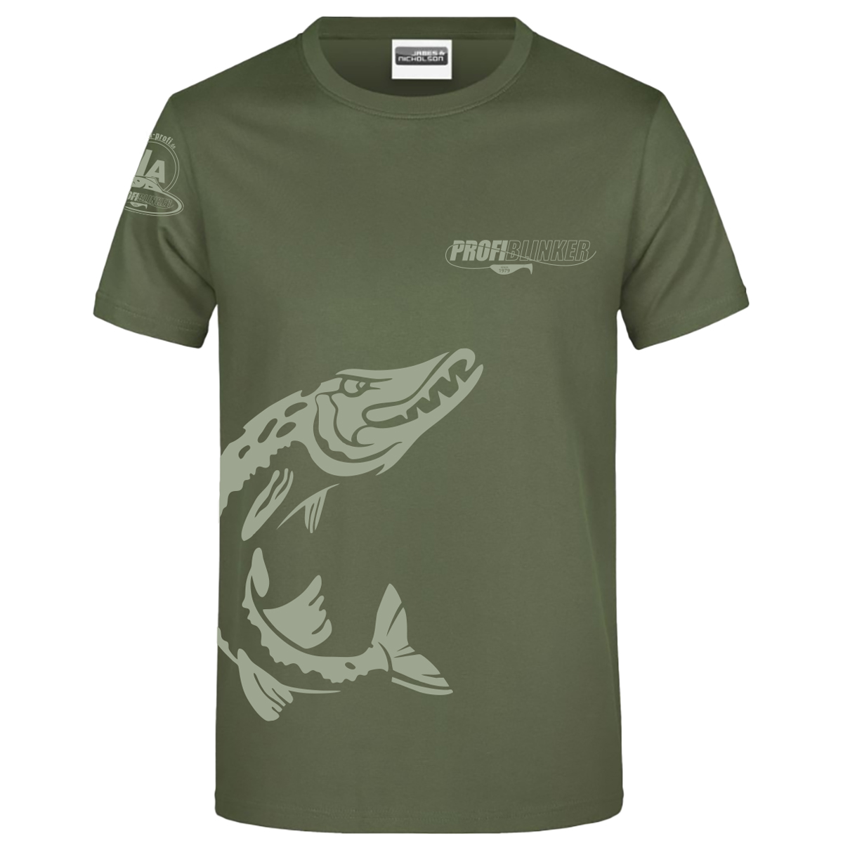 ProfiBlinker Tshirt olive Motiv Hecht Größe XL 