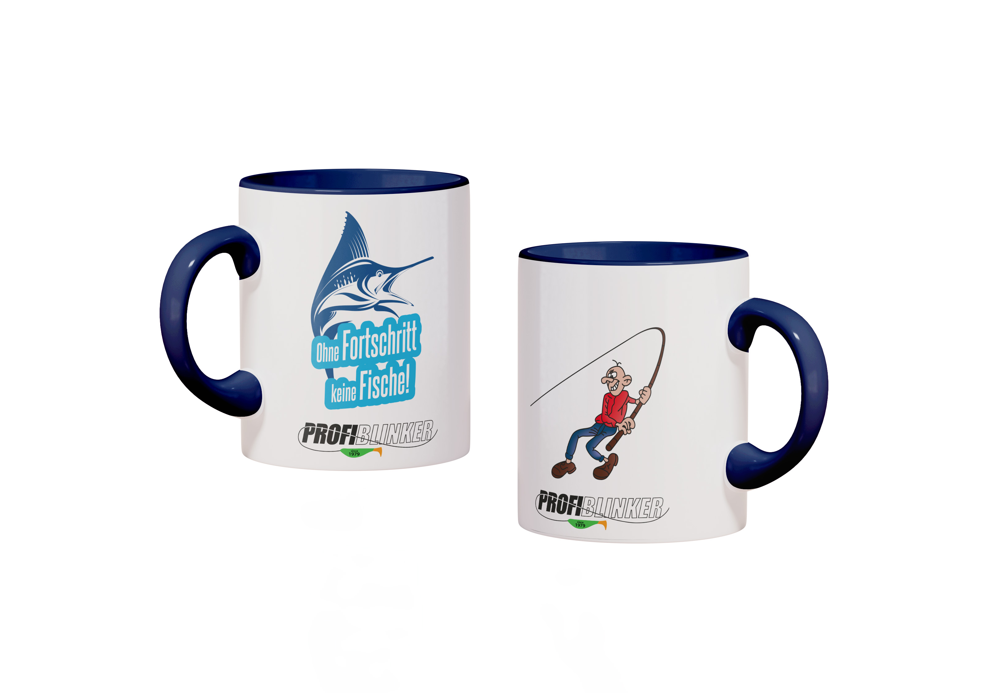 ProfiBlinker Kaffeepott Keramik dunkelblau - Motiv ''Ohne Fortschritt keine Fische'' 