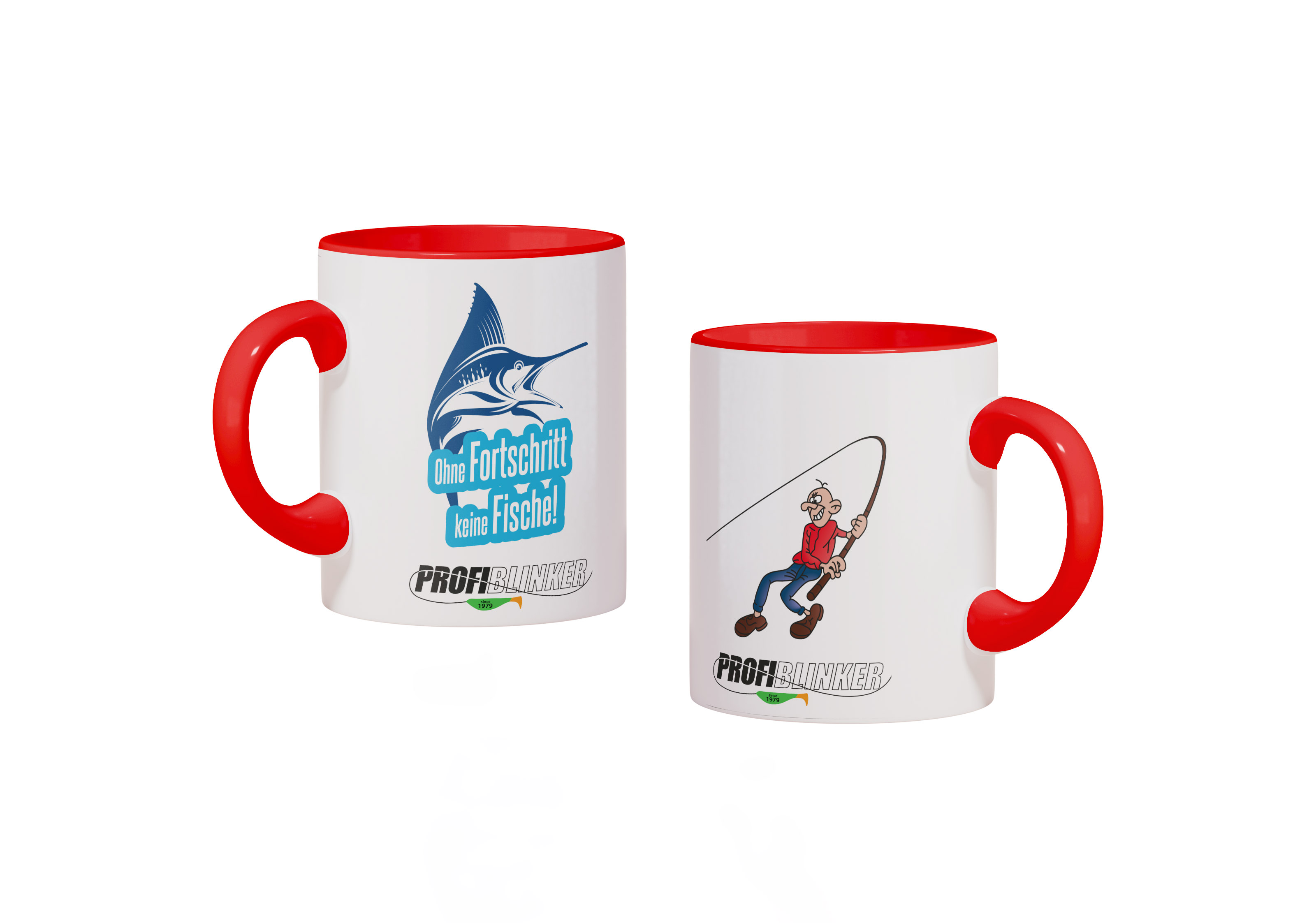 ProfiBlinker Kaffeepott Keramik rot - Motiv ''Ohne Fortschritt keine Fische'' 