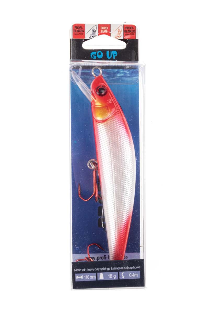 ProfiBlinker Go Up Wobbler (Flachläufer) Weiß-Rot / Größe 11cm mit 2 Drillingen
