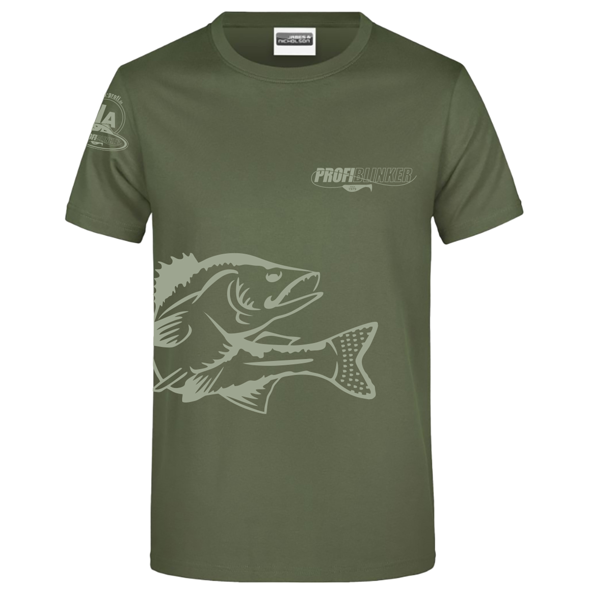 ProfiBlinker Tshirt olive Motiv Zander Größe S 