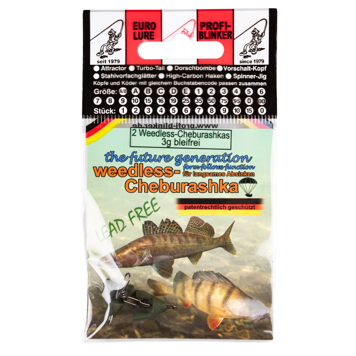 ProfiBlinker Weedless Cheburashka mit Fastlock Snap Olivgrün / bleifrei / 3 g / 2er Pack 