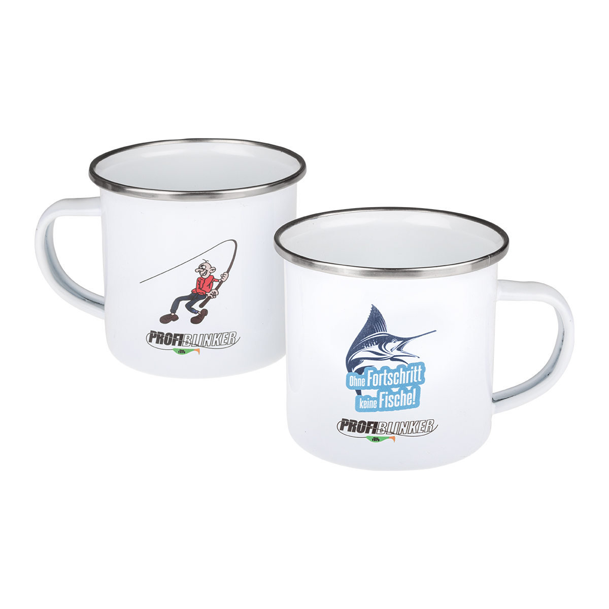 ProfiBlinker Kaffeepott Emaille weiß - Motiv "Ohne Fortschritt keine Fische" 