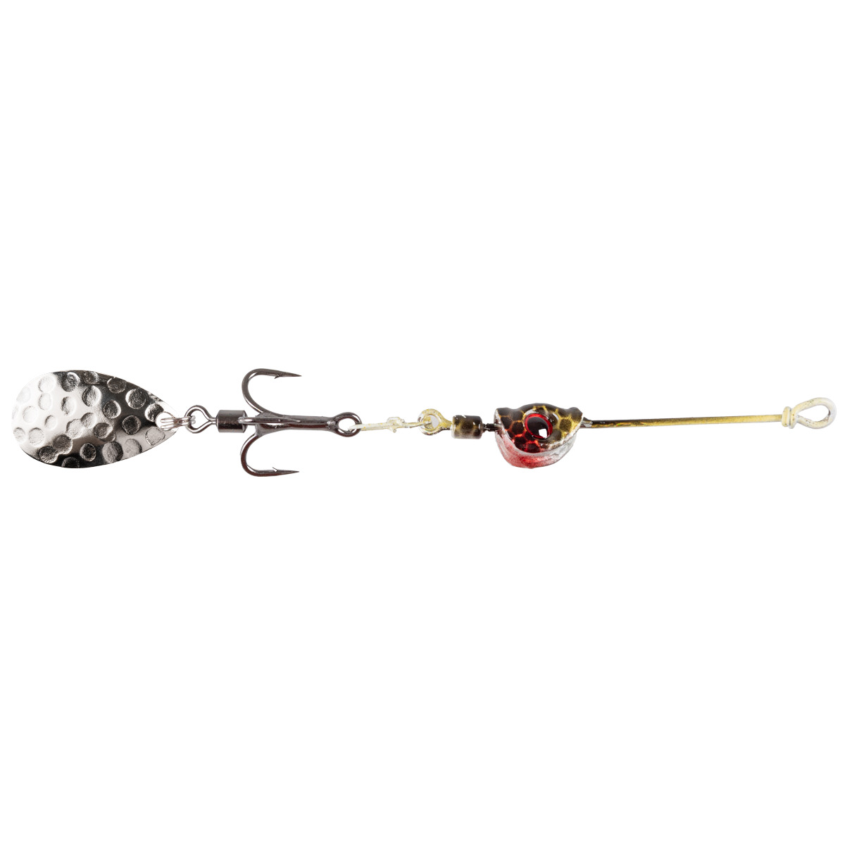 ProfiBlinker Tail-Hook Kiemenkopf Firetiger 5 g / Wirbel-Drilling Titan mit Splintring / Spinnerblatt Tropfen Silber-Gehämmert / 1 Stück