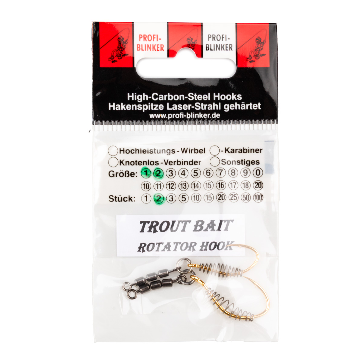 ProfiBlinker Trout Bait Rotator Hooks Antidrall / Wahnsinnshaken mit Teigspirale / Hakengröße 1+2 / Wirbelgröße 10+12 / 2 Stück
