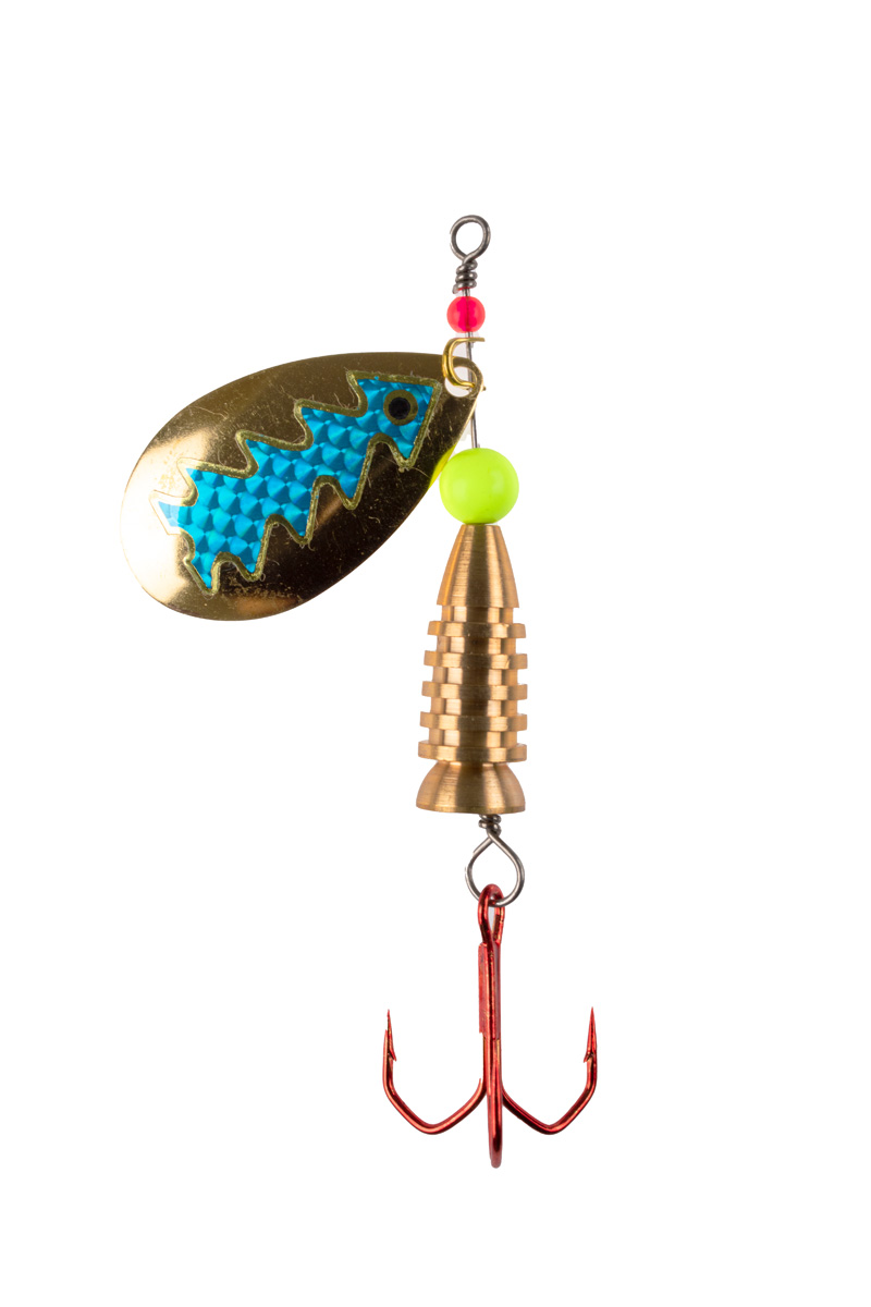 ProfiBlinker Prollex Weitwurf Spinner Tropfen / Gold mit Hellblau-Metallic-Dekor / Größe 3 / 7g 