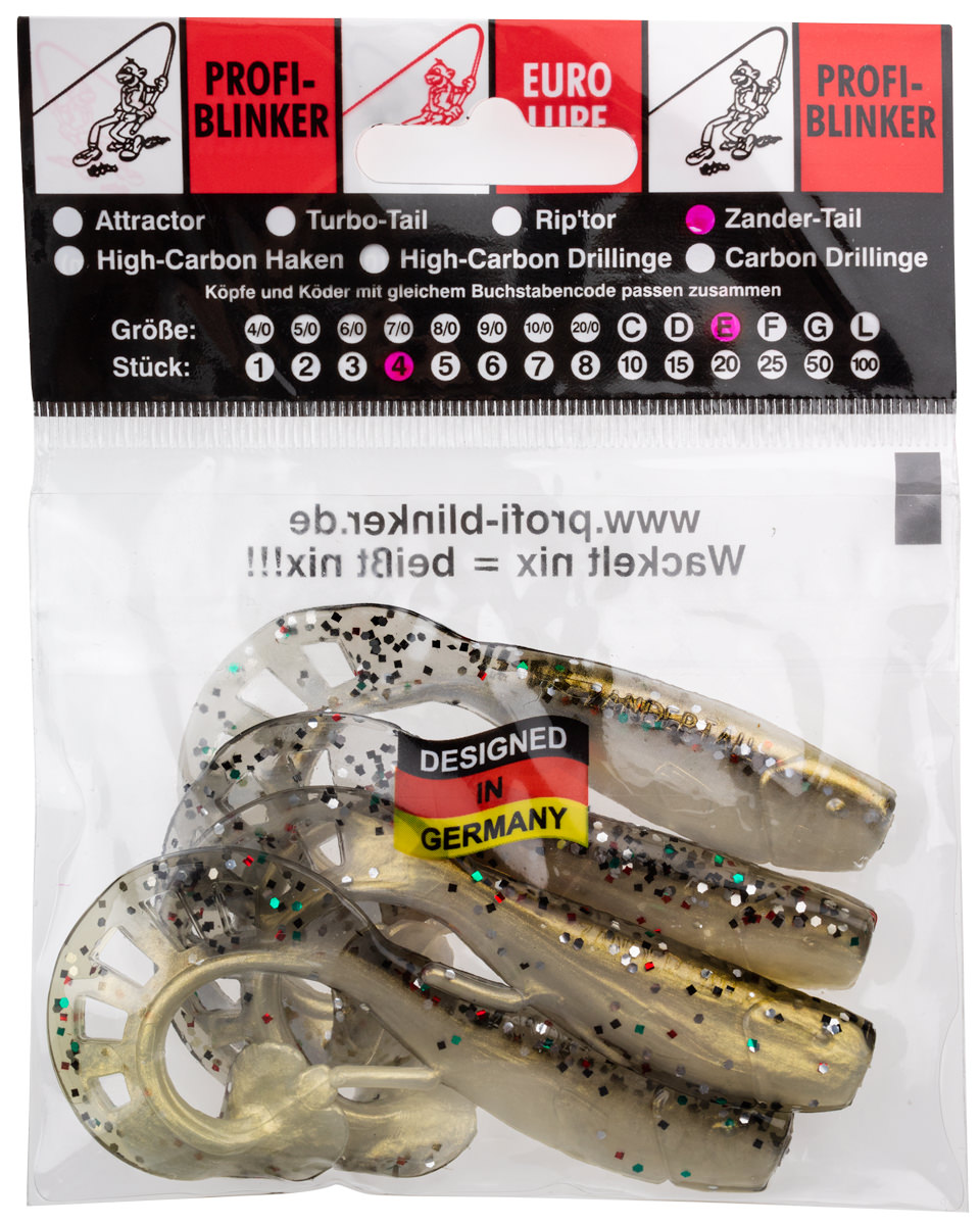 ProfiBlinker Zandertail Größe E 11,5cm Perl / Perlmutt-Weiß / Gold-Metallisierend / 4er Pack 