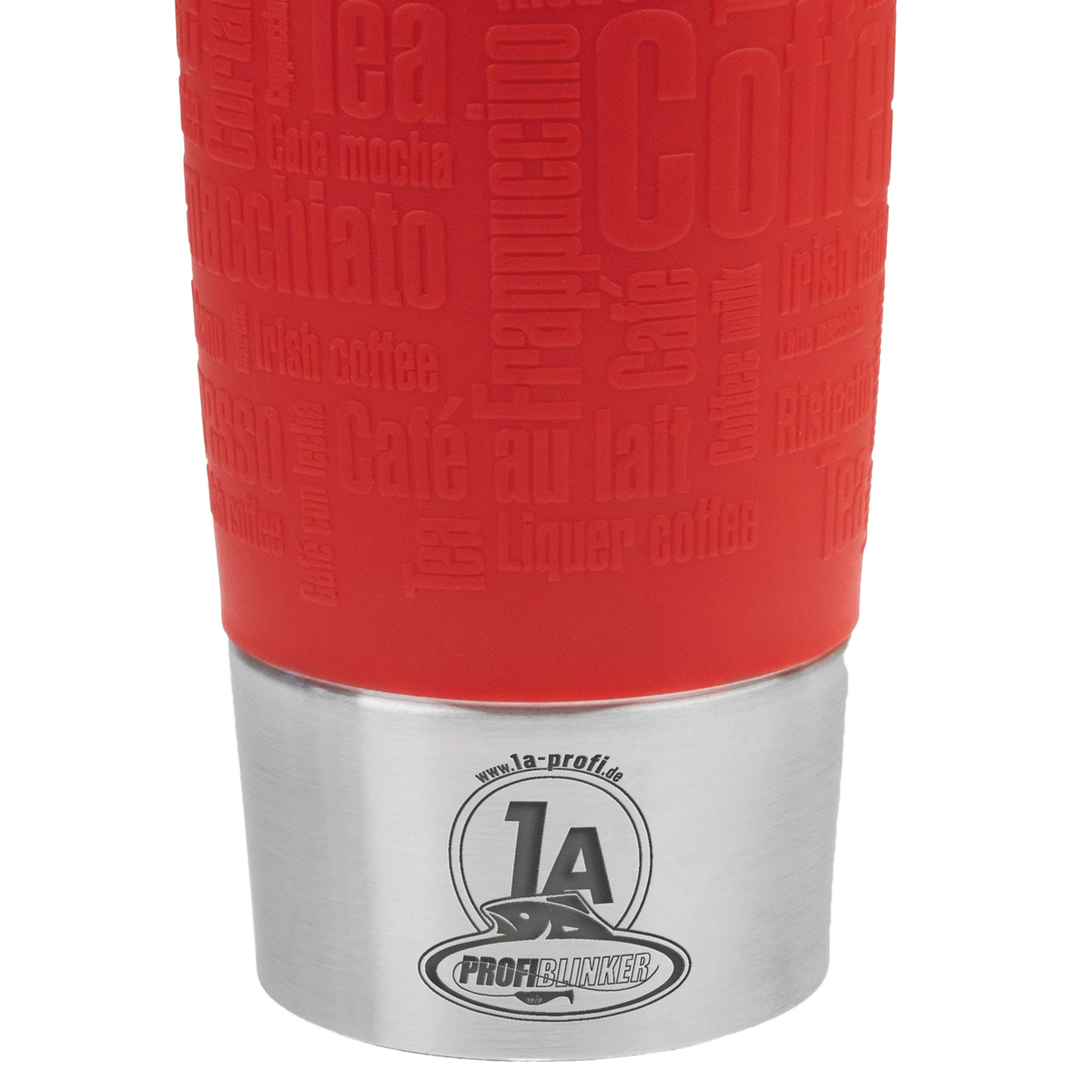 ProfiBlinker Thermobecher Emsa Travel Mug 360ml rot mit Gravur Motiv ''Ohne Fortschritt keine Fische!''