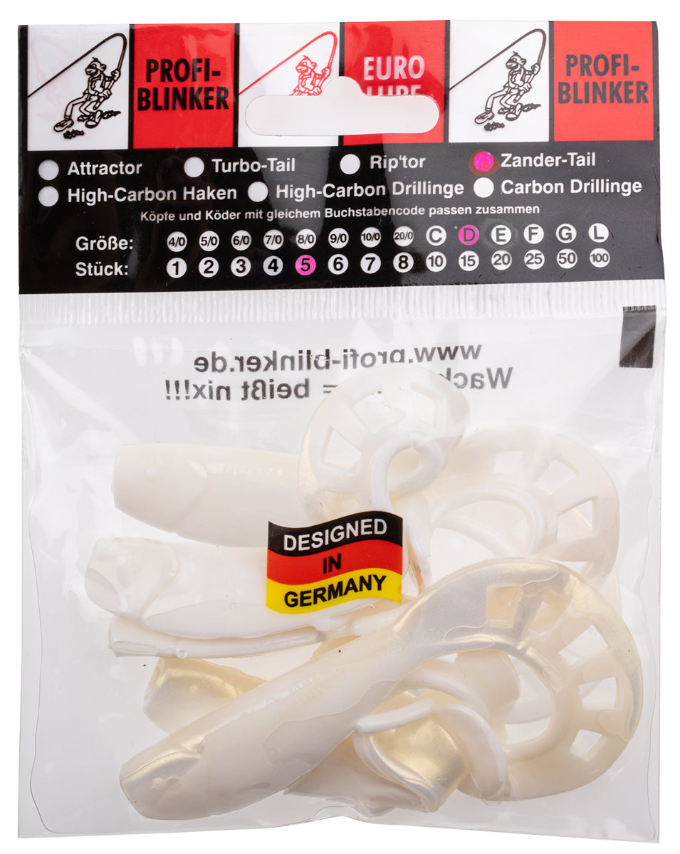 ProfiBlinker Zandertail Größe D 10cm Weiß / Grell-Weiß / 5er Pack  ProfiBlinker Zandertail Größe D 10cm Weiß / Grell-Weiß / 5er Pack
